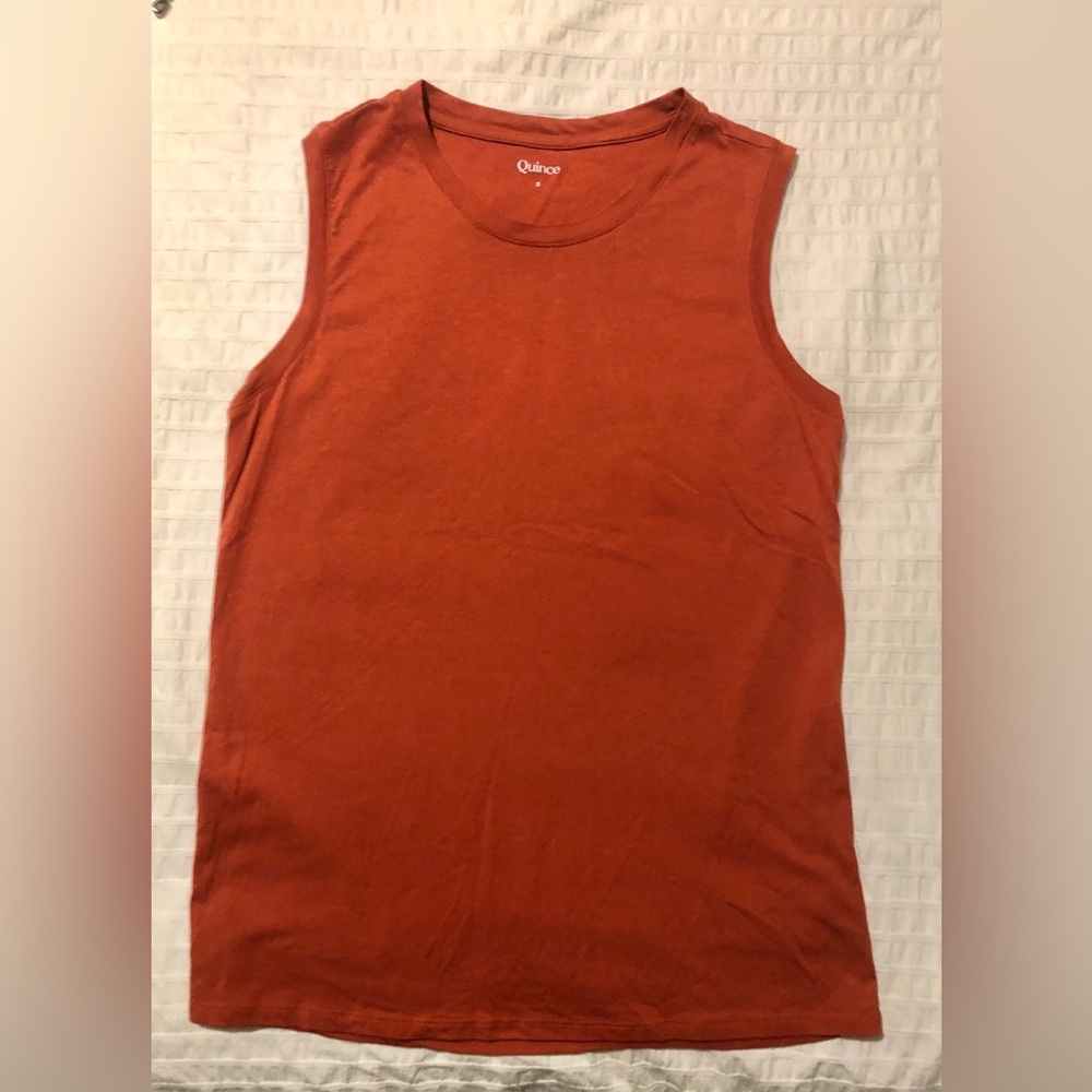 Quince Cotton Modal Muscle Tank T Shirt Burnt Sienna Orange Sleeveless Top sz S - Picture 2 of 8
